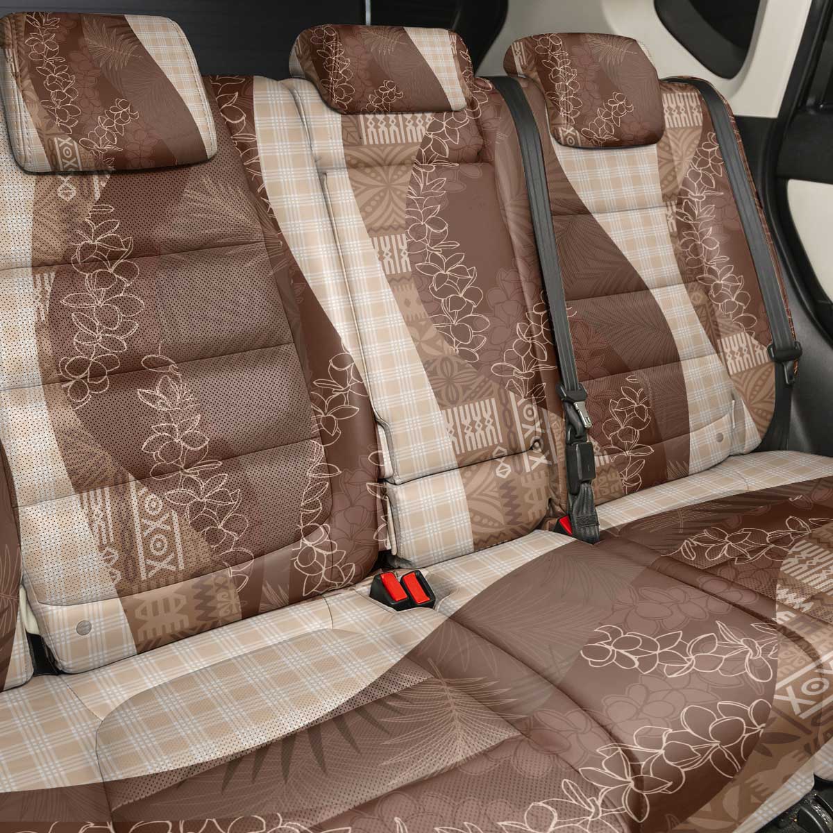 Polynesian Tribal Pattern Patchwork Picturesque Back Car Seat Cover Mocha LT7 - Polynesian Pride