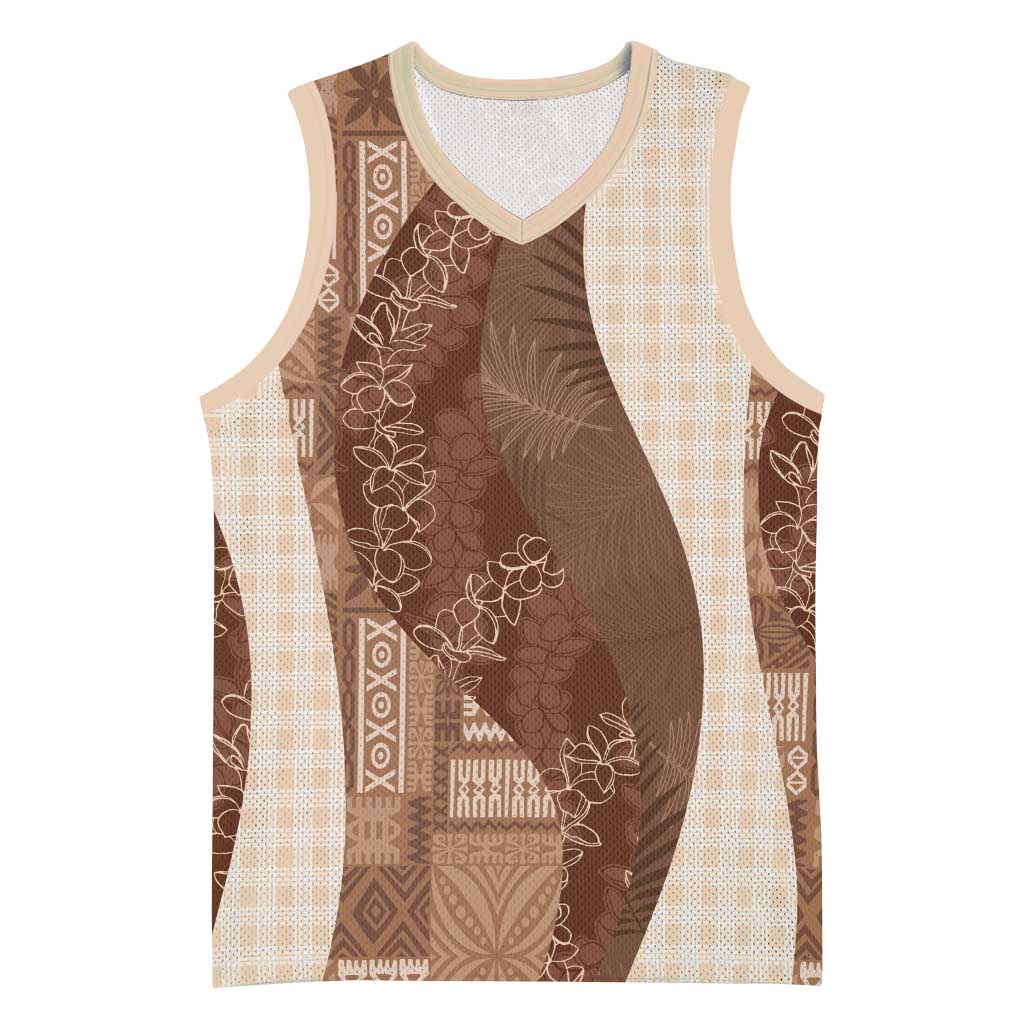 Polynesian Tribal Pattern Patchwork Picturesque Basketball Jersey Mocha
