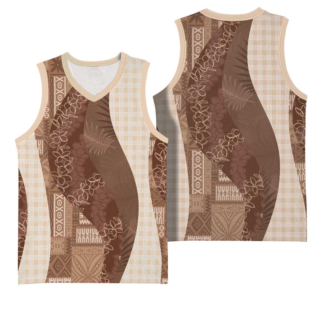 Polynesian Tribal Pattern Patchwork Picturesque Basketball Jersey Mocha