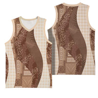 Polynesian Tribal Pattern Patchwork Picturesque Basketball Jersey Mocha