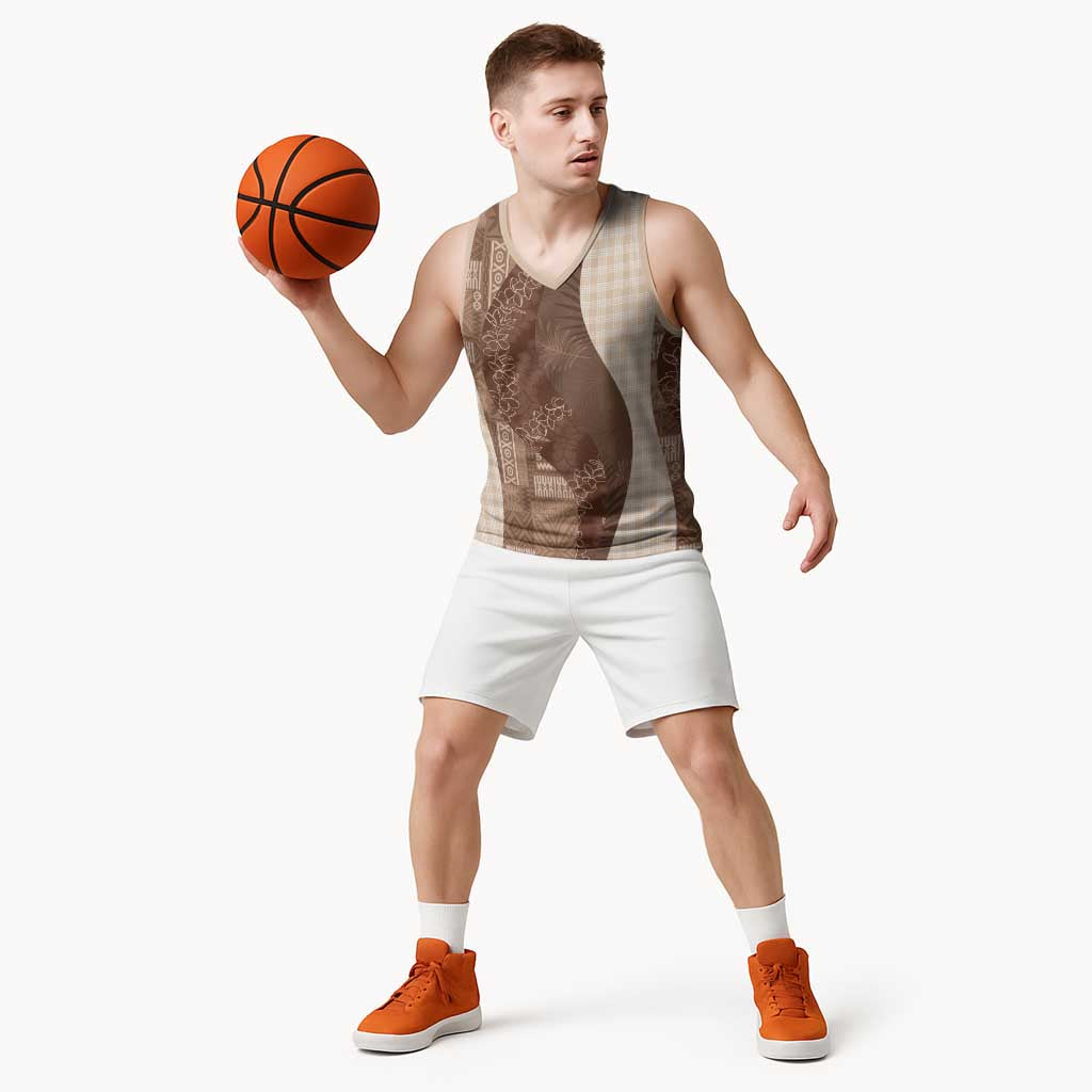 Polynesian Tribal Pattern Patchwork Picturesque Basketball Jersey Mocha