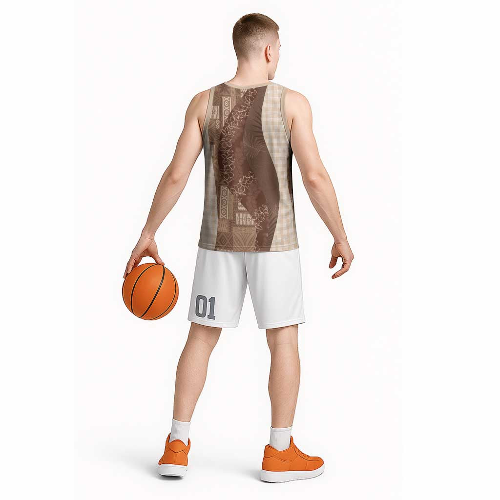 Polynesian Tribal Pattern Patchwork Picturesque Basketball Jersey Mocha