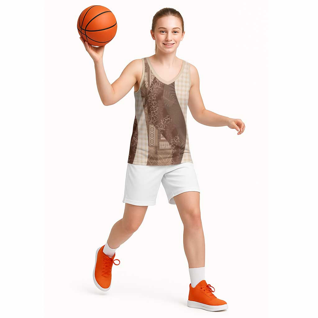 Polynesian Tribal Pattern Patchwork Picturesque Basketball Jersey Mocha
