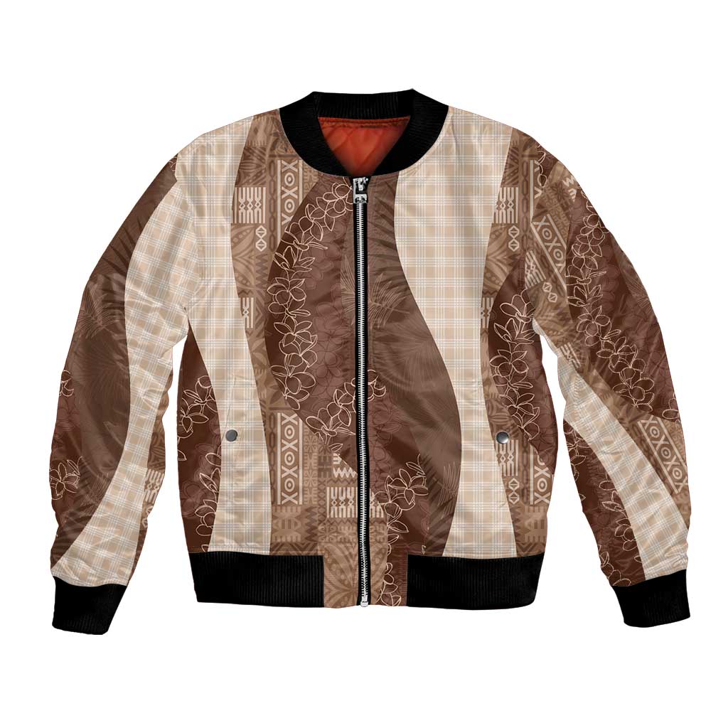 Polynesian Tribal Pattern Patchwork Picturesque Bomber Jacket Mocha LT7 Unisex Mocha - Polynesian Pride