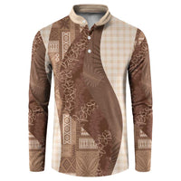 Polynesian Tribal Pattern Patchwork Picturesque Button Sweatshirt Mocha LT7 Mocha - Polynesian Pride