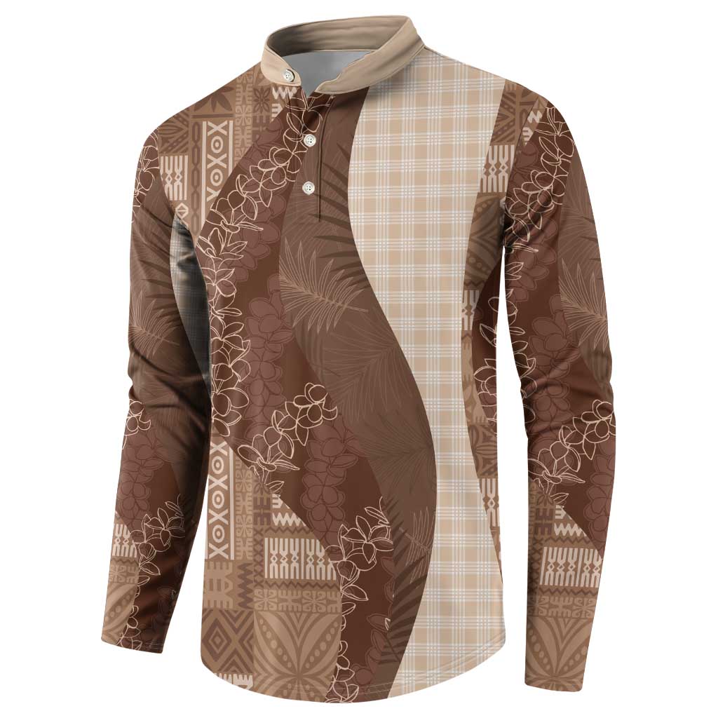 Polynesian Tribal Pattern Patchwork Picturesque Button Sweatshirt Mocha LT7 - Polynesian Pride