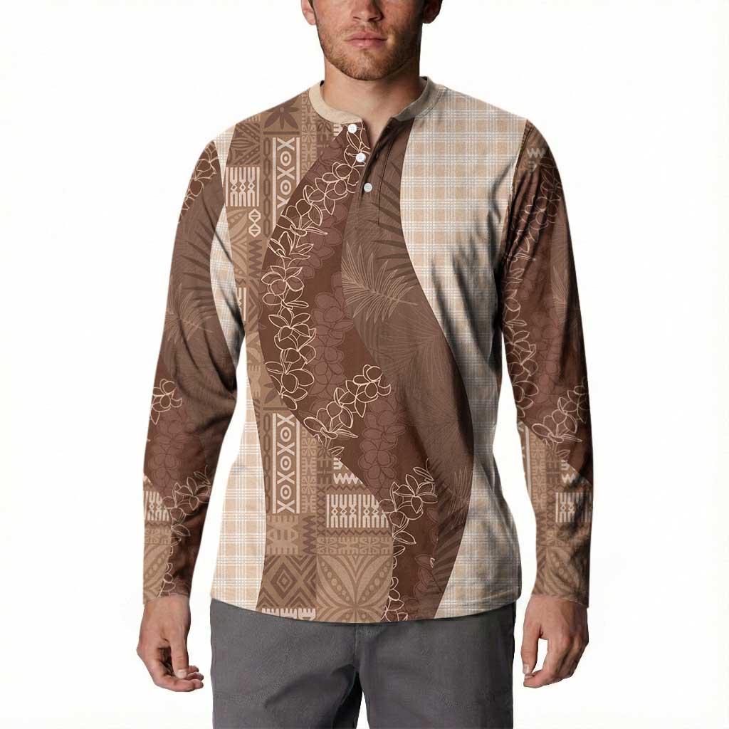 Polynesian Tribal Pattern Patchwork Picturesque Button Sweatshirt Mocha LT7 - Polynesian Pride