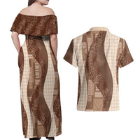 Polynesian Tribal Pattern Patchwork Picturesque Couples Matching Off Shoulder Maxi Dress and Hawaiian Shirt Mocha LT7 - Polynesian Pride