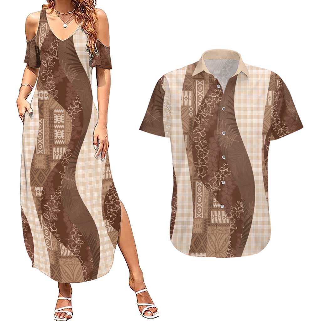 Polynesian Tribal Pattern Patchwork Picturesque Couples Matching Summer Maxi Dress and Hawaiian Shirt Mocha LT7 Mocha - Polynesian Pride