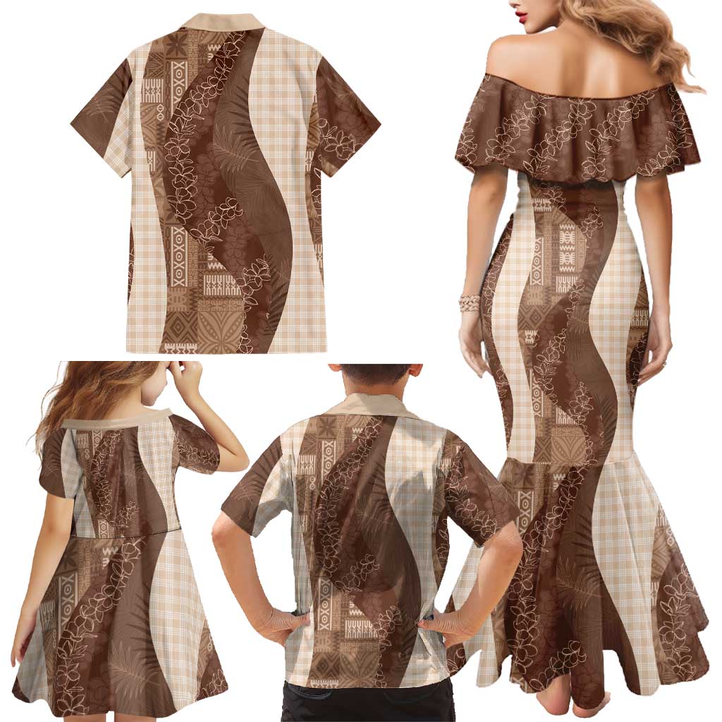 Polynesian Tribal Pattern Patchwork Picturesque Family Matching Mermaid Dress and Hawaiian Shirt Mocha LT7 - Polynesian Pride