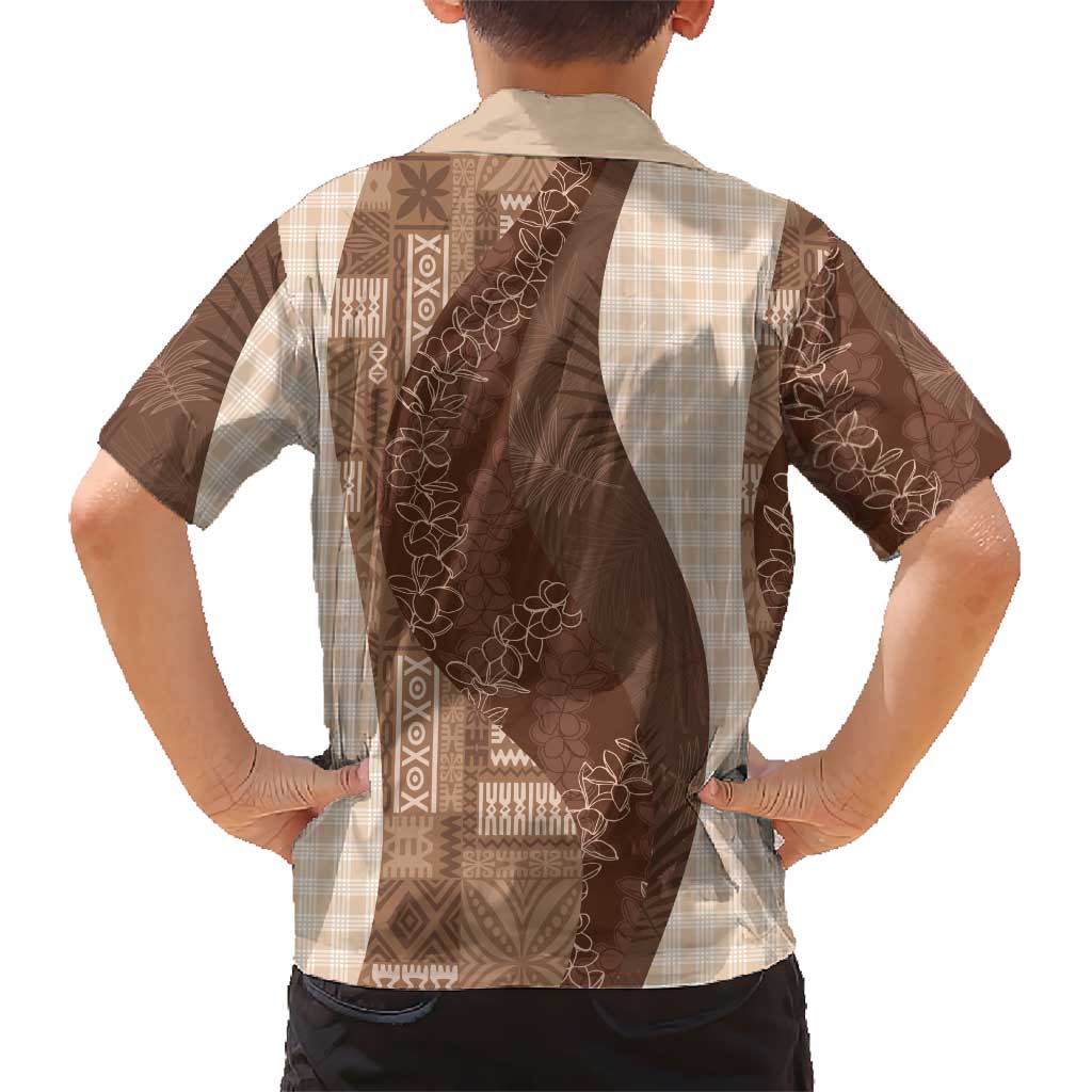 Polynesian Tribal Pattern Patchwork Picturesque Family Matching Off Shoulder Maxi Dress and Hawaiian Shirt Mocha LT7 - Polynesian Pride