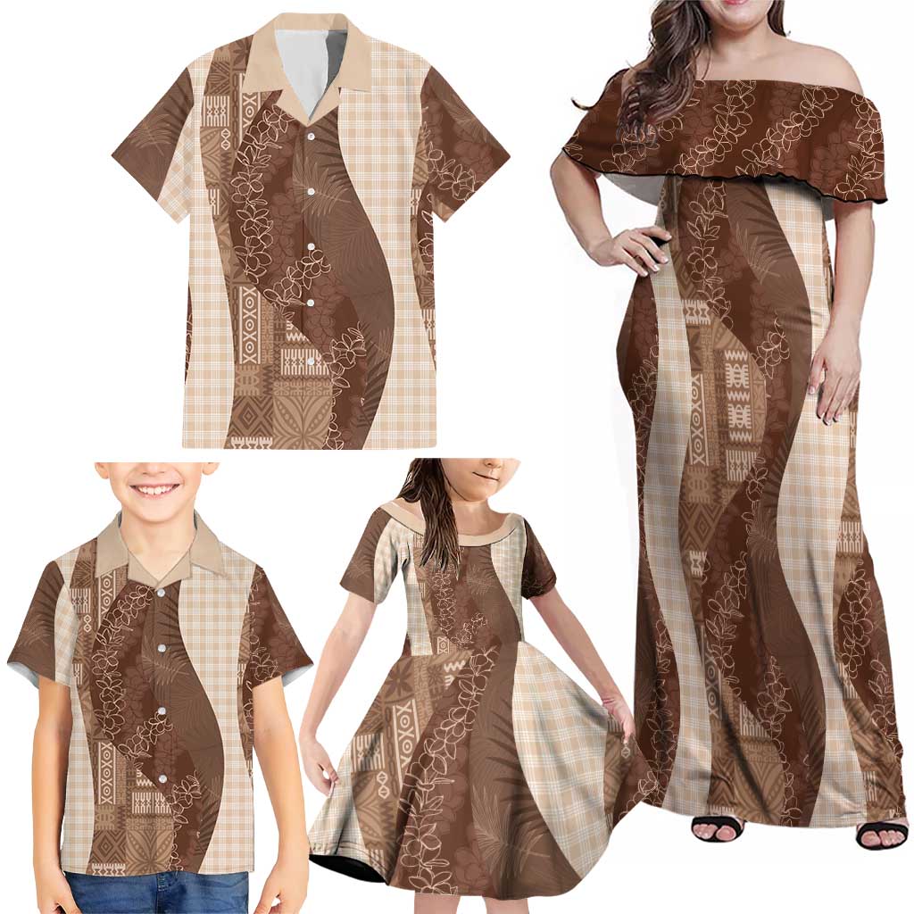 Polynesian Tribal Pattern Patchwork Picturesque Family Matching Off Shoulder Maxi Dress and Hawaiian Shirt Mocha LT7 - Polynesian Pride