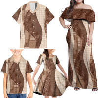 Polynesian Tribal Pattern Patchwork Picturesque Family Matching Off Shoulder Maxi Dress and Hawaiian Shirt Mocha LT7 - Polynesian Pride
