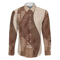 Polynesian Tribal Pattern Patchwork Picturesque Family Matching Off Shoulder Maxi Dress and Hawaiian Shirt Mocha LT7 Dad's Shirt - Long Sleeve Mocha - Polynesian Pride