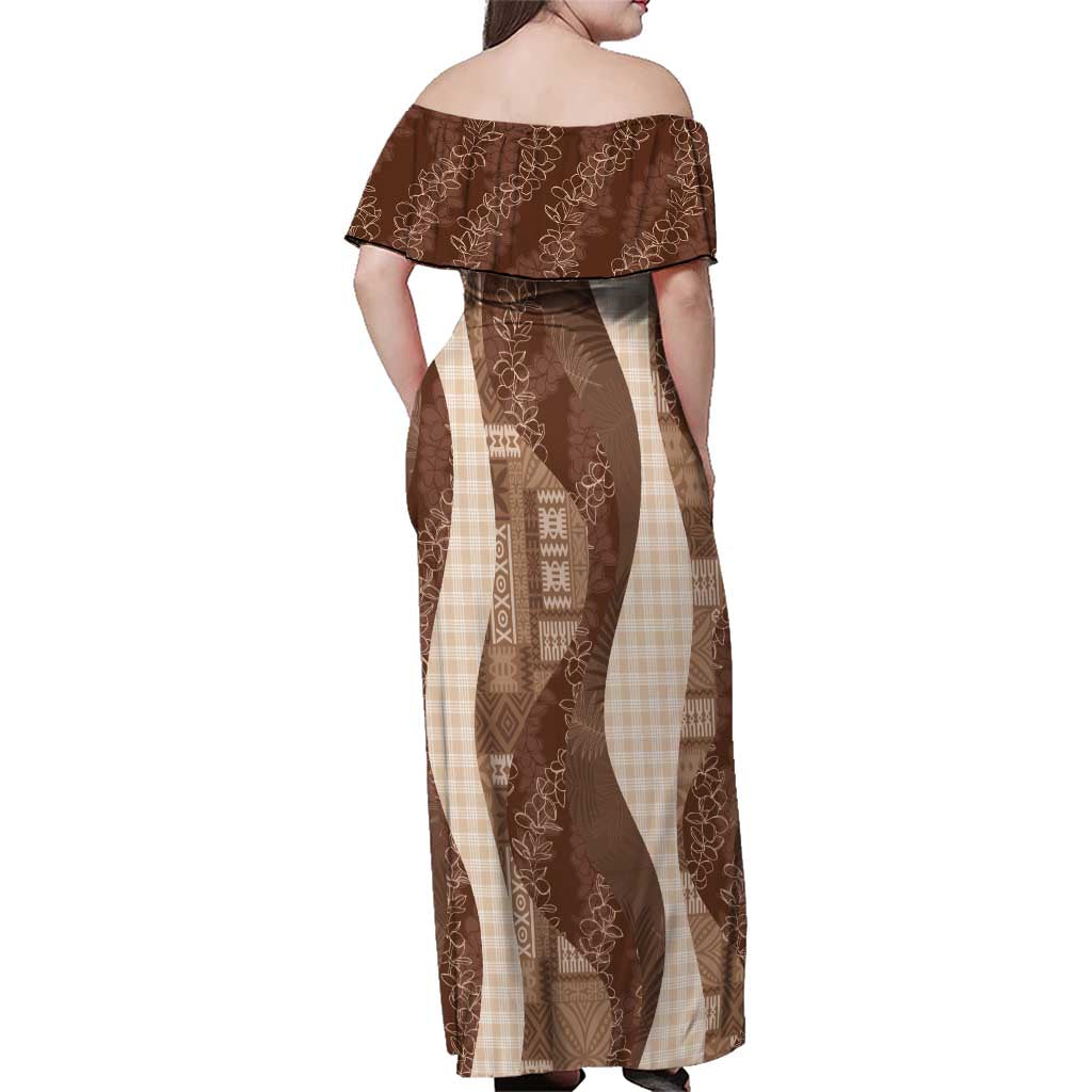 Polynesian Tribal Pattern Patchwork Picturesque Family Matching Off Shoulder Maxi Dress and Hawaiian Shirt Mocha LT7 - Polynesian Pride