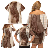 Polynesian Tribal Pattern Patchwork Picturesque Family Matching Off Shoulder Short Dress and Hawaiian Shirt Mocha LT7 - Polynesian Pride