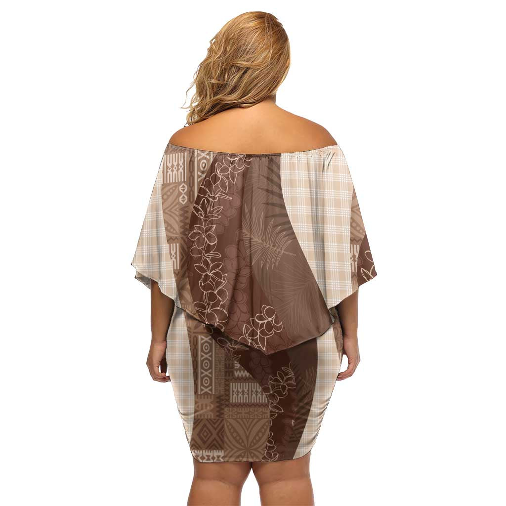 Polynesian Tribal Pattern Patchwork Picturesque Family Matching Off Shoulder Short Dress and Hawaiian Shirt Mocha LT7 - Polynesian Pride