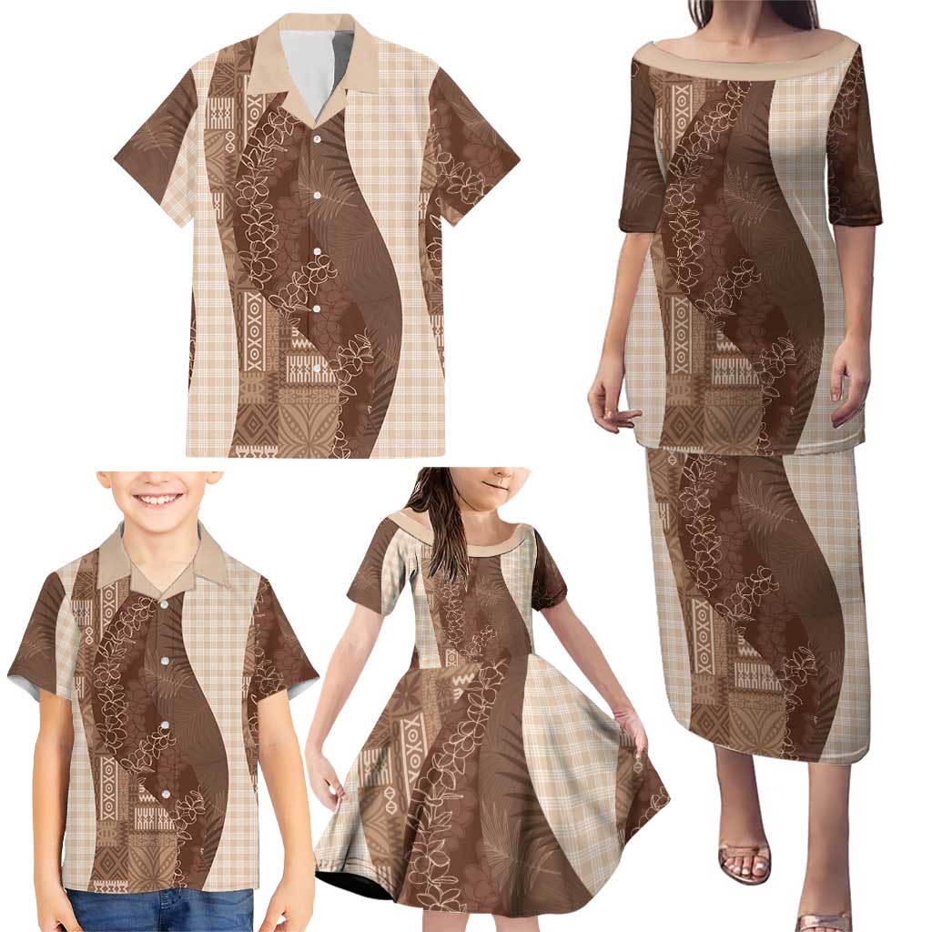 Polynesian Tribal Pattern Patchwork Picturesque Family Matching Puletasi and Hawaiian Shirt Mocha LT7 - Polynesian Pride