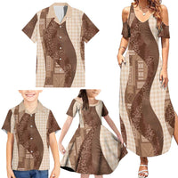 Polynesian Tribal Pattern Patchwork Picturesque Family Matching Summer Maxi Dress and Hawaiian Shirt Mocha LT7 - Polynesian Pride