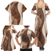 Polynesian Tribal Pattern Patchwork Picturesque Family Matching Summer Maxi Dress and Hawaiian Shirt Mocha LT7 - Polynesian Pride