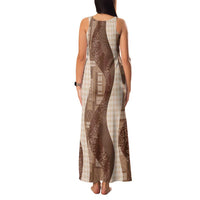 Polynesian Tribal Pattern Patchwork Picturesque Family Matching Tank Maxi Dress and Hawaiian Shirt Mocha