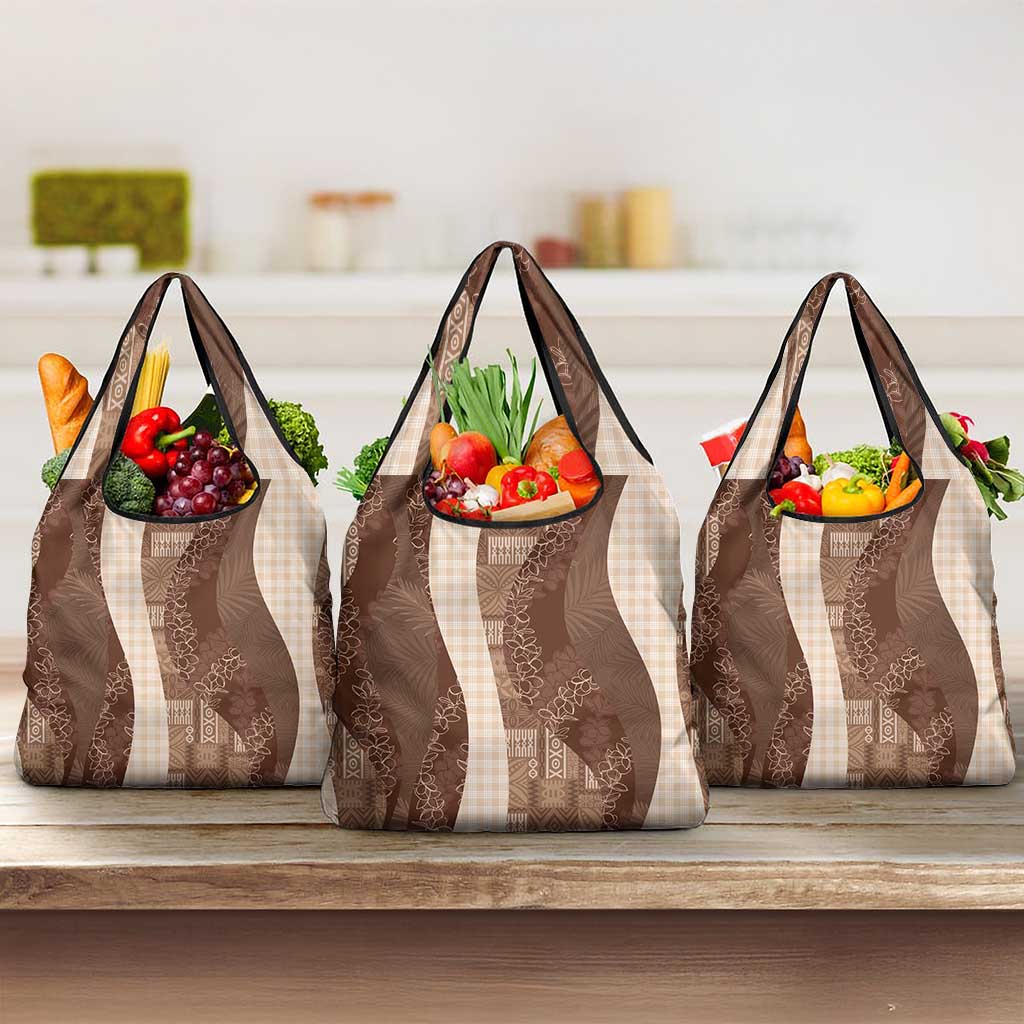 Polynesian Tribal Pattern Patchwork Picturesque Grocery Bag Mocha LT7 3-pack One Size Mocha - Polynesian Pride