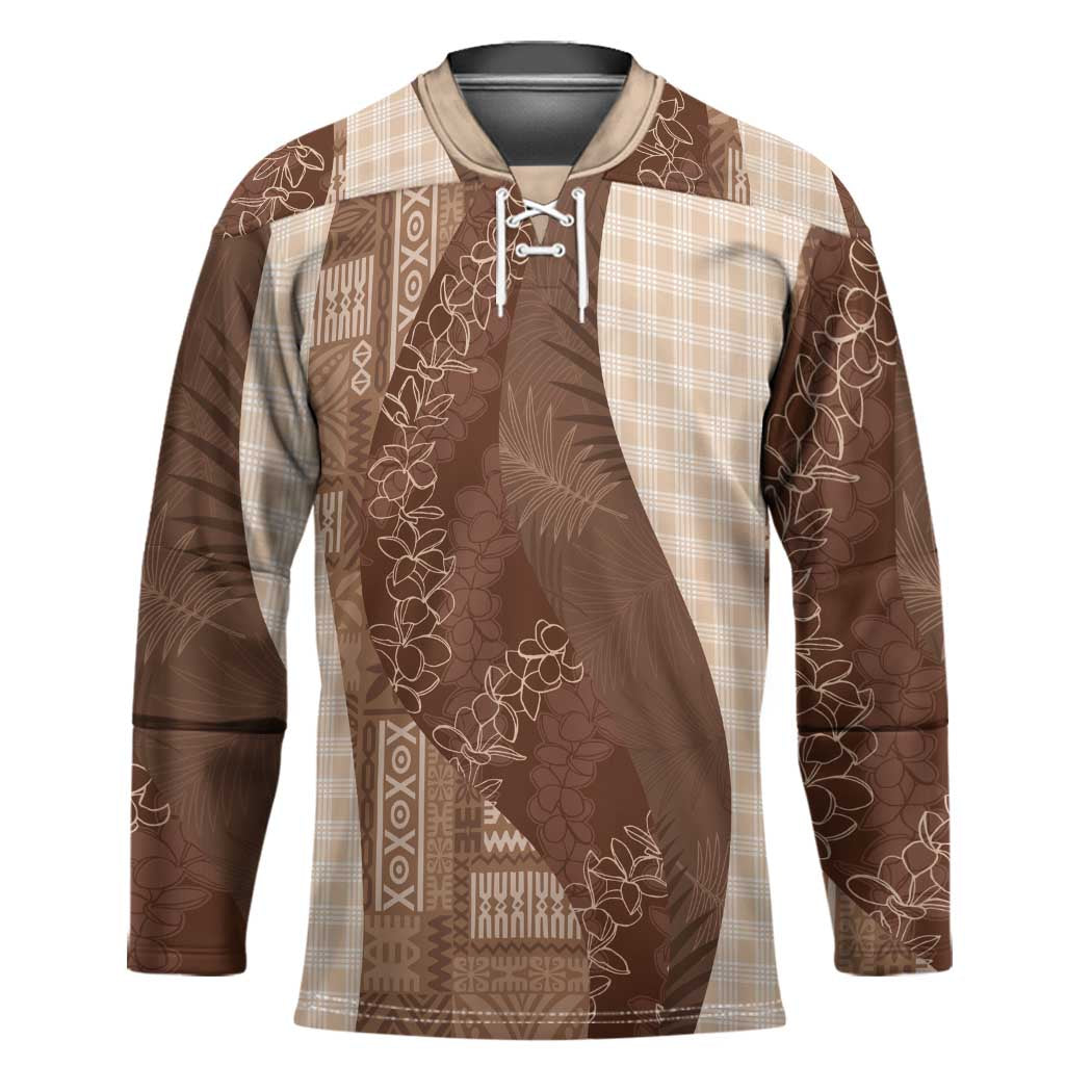 Polynesian Tribal Pattern Patchwork Picturesque Hockey Jersey Mocha LT7 Unisex Mocha - Polynesian Pride