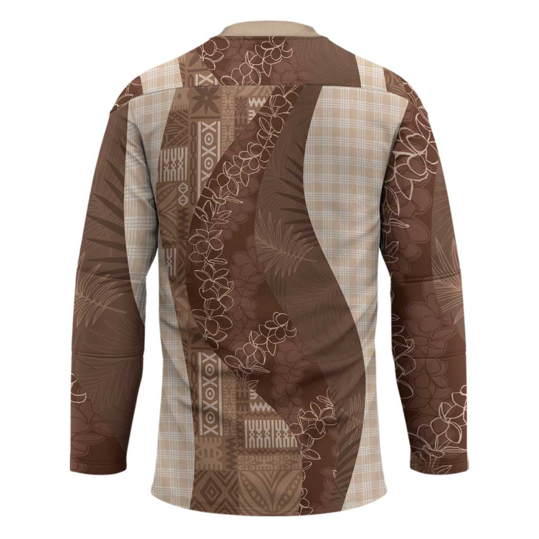 Polynesian Tribal Pattern Patchwork Picturesque Hockey Jersey Mocha LT7 - Polynesian Pride