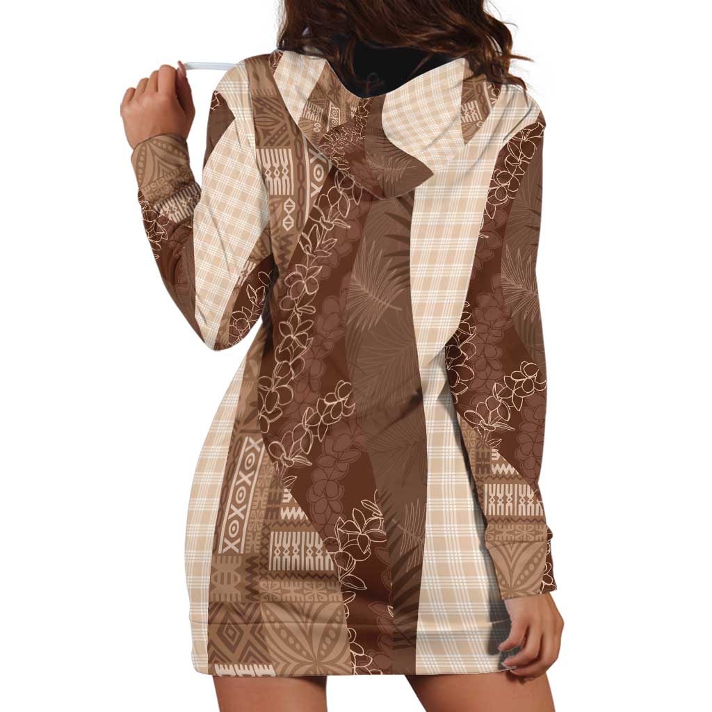 Polynesian Tribal Pattern Patchwork Picturesque Hoodie Dress Mocha LT7 - Polynesian Pride