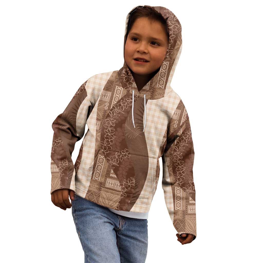 Polynesian Tribal Pattern Patchwork Picturesque Kid Hoodie Mocha LT7 - Polynesian Pride
