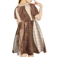 Polynesian Tribal Pattern Patchwork Picturesque Kid Short Sleeve Dress Mocha LT7 - Polynesian Pride