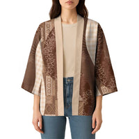 Polynesian Tribal Pattern Patchwork Picturesque Kimono Mocha LT7 - Polynesian Pride