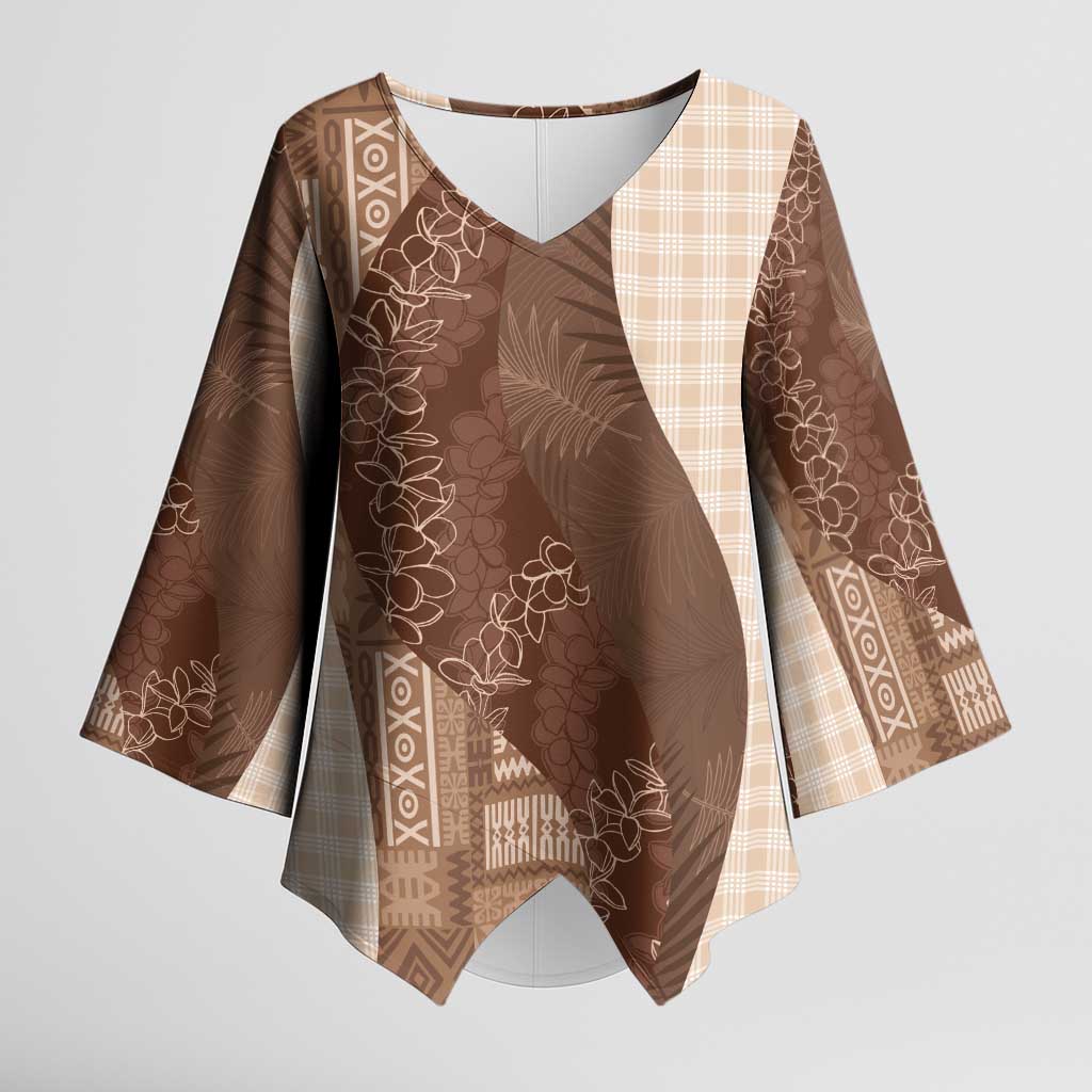 Polynesian Tribal Pattern Patchwork Picturesque Kimono Sleeve Blouse Mocha LT7 Female Mocha - Polynesian Pride