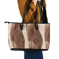 Polynesian Tribal Pattern Patchwork Picturesque Leather Tote Bag Mocha LT7 - Polynesian Pride