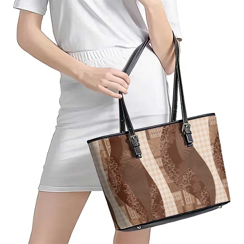 Polynesian Tribal Pattern Patchwork Picturesque Leather Tote Bag Mocha LT7 - Polynesian Pride