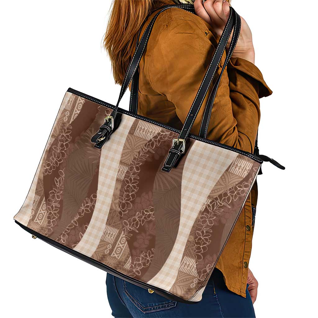 Polynesian Tribal Pattern Patchwork Picturesque Leather Tote Bag Mocha LT7 - Polynesian Pride