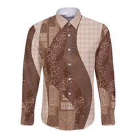 Polynesian Tribal Pattern Patchwork Picturesque Long Sleeve Button Shirt Mocha LT7 Unisex Mocha - Polynesian Pride