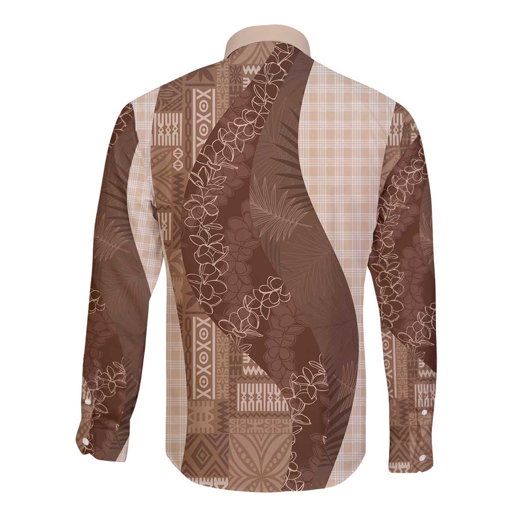 Polynesian Tribal Pattern Patchwork Picturesque Long Sleeve Button Shirt Mocha LT7 - Polynesian Pride