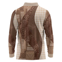 Polynesian Tribal Pattern Patchwork Picturesque Long Sleeve Polo Shirt Mocha LT7 - Polynesian Pride