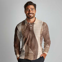 Polynesian Tribal Pattern Patchwork Picturesque Long Sleeve Polo Shirt Mocha LT7 - Polynesian Pride