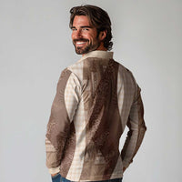 Polynesian Tribal Pattern Patchwork Picturesque Long Sleeve Polo Shirt Mocha LT7 - Polynesian Pride
