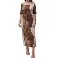 Polynesian Tribal Pattern Patchwork Picturesque Puletasi Mocha LT7 Long Dress Mocha - Polynesian Pride