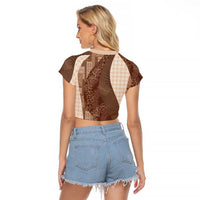 Polynesian Tribal Pattern Patchwork Picturesque Raglan Cropped T Shirt Mocha LT7 - Polynesian Pride