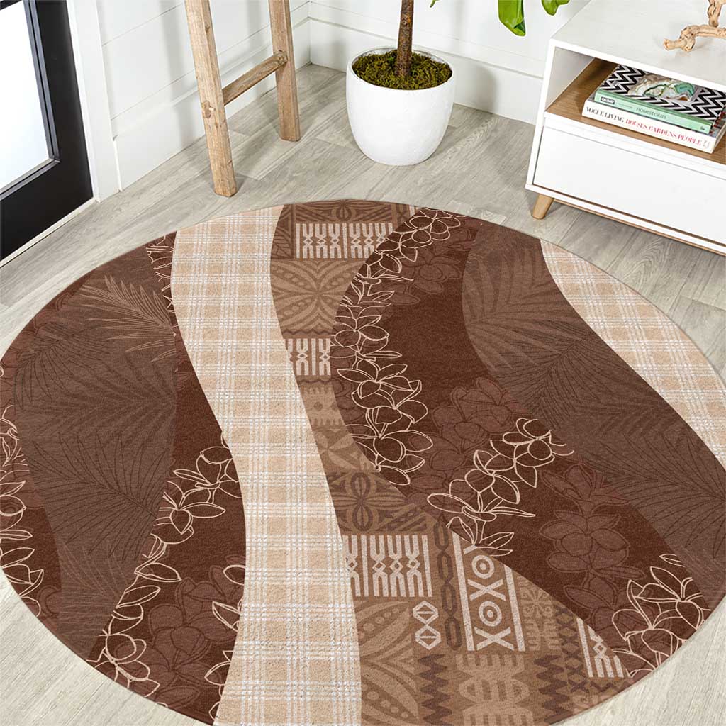 Polynesian Tribal Pattern Patchwork Picturesque Round Carpet Mocha LT7 Mocha - Polynesian Pride