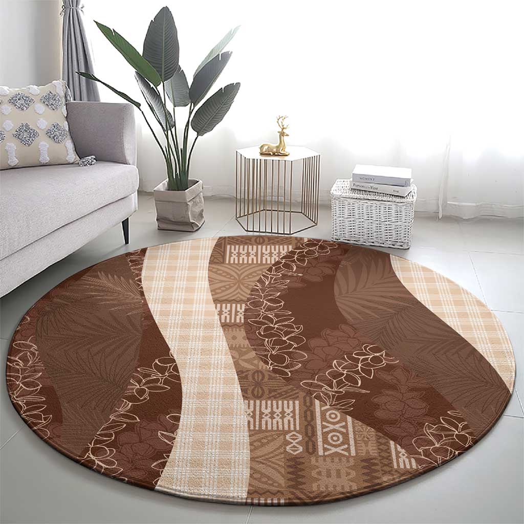 Polynesian Tribal Pattern Patchwork Picturesque Round Carpet Mocha LT7 - Polynesian Pride