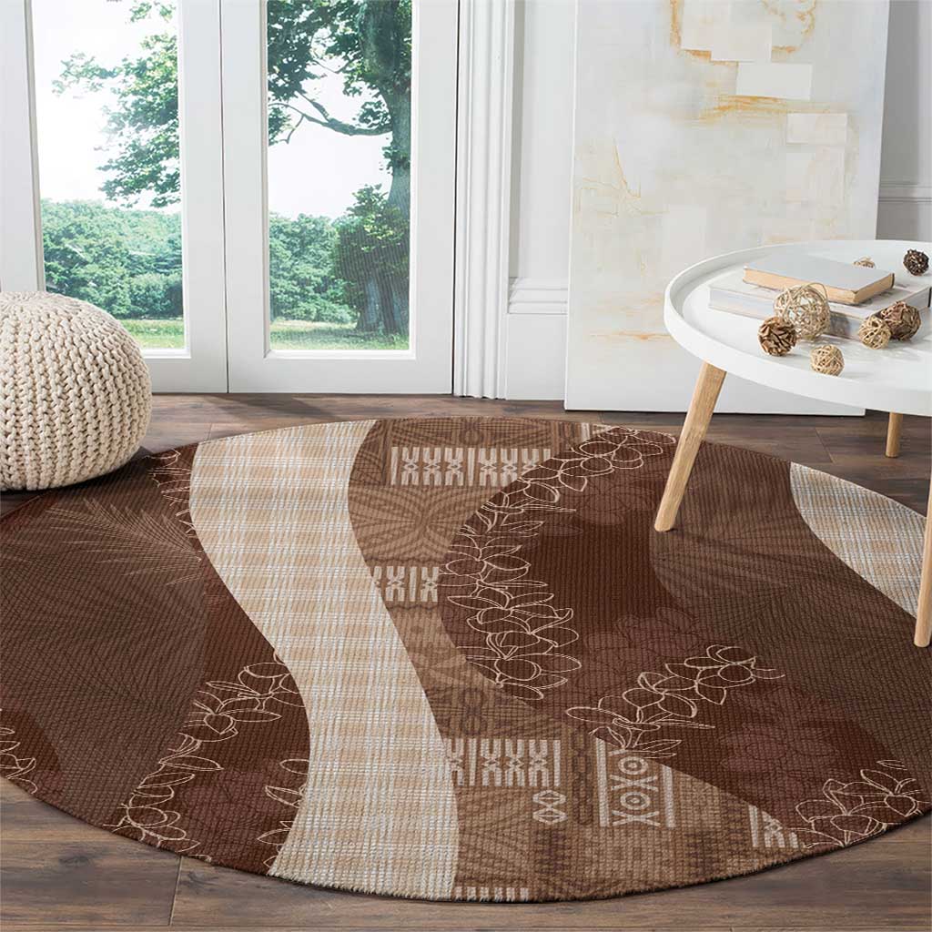 Polynesian Tribal Pattern Patchwork Picturesque Round Carpet Mocha LT7 - Polynesian Pride