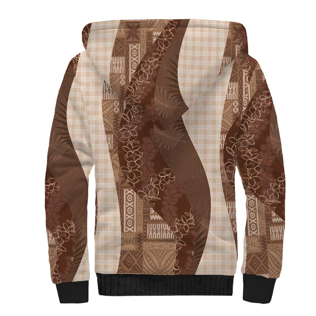 Polynesian Tribal Pattern Patchwork Picturesque Sherpa Hoodie Mocha LT7 - Polynesian Pride