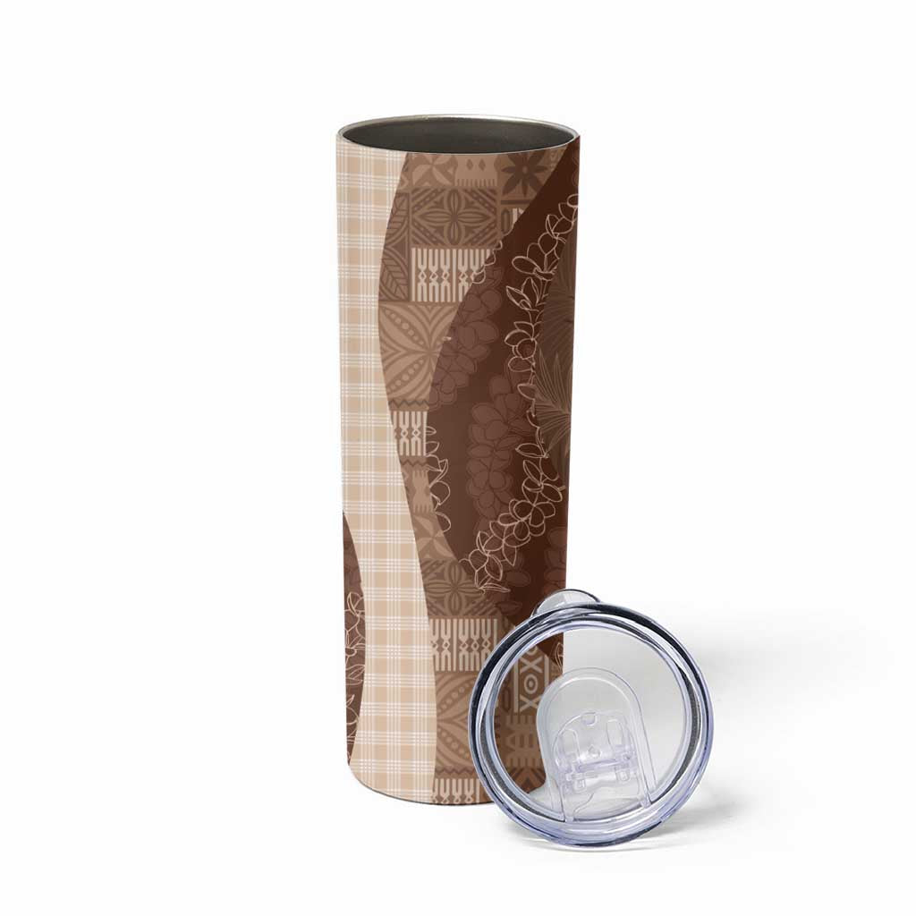 Polynesian Tribal Pattern Patchwork Picturesque Skinny Tumbler Mocha LT7 - Polynesian Pride