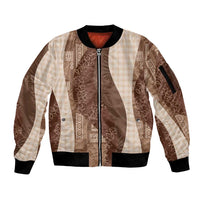Polynesian Tribal Pattern Patchwork Picturesque Sleeve Zip Bomber Jacket Mocha LT7 Unisex Mocha - Polynesian Pride