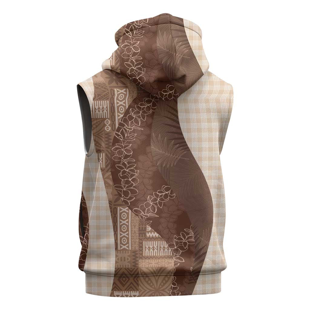 Polynesian Tribal Pattern Patchwork Picturesque Sleeveless Hoodie Mocha LT7 - Polynesian Pride